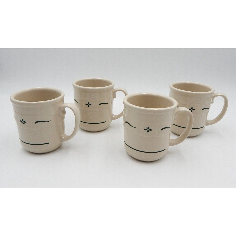 Longaberger Pottery Woven Traditions Heritage Green 12 oz Coffee Mug USA 4 PC